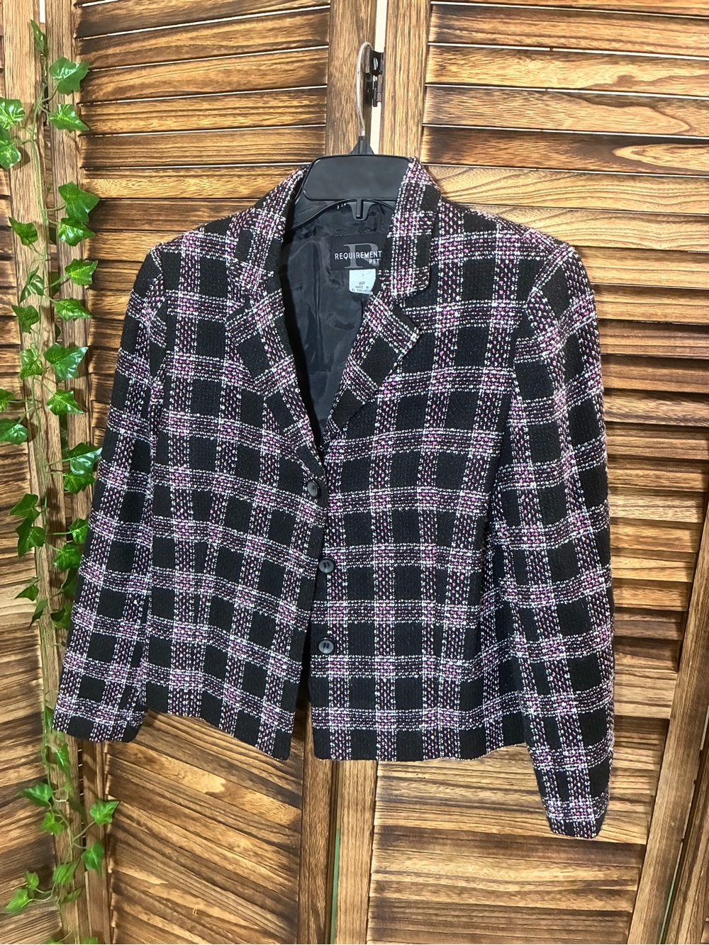 Vintage Requirements Black & Pink Plaid Tweed Blazer